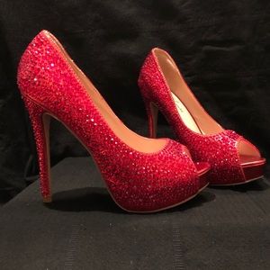 Red rhinestone heels